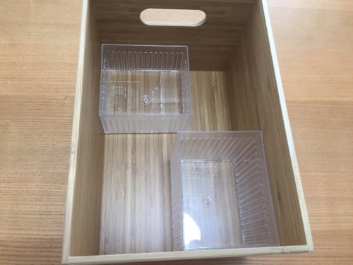 無印　重なる竹材　長方形ボックス　ハーフ　中　メイクボックス　アレンジ　収納　ダイソー　ウェーブケース　仕切付き