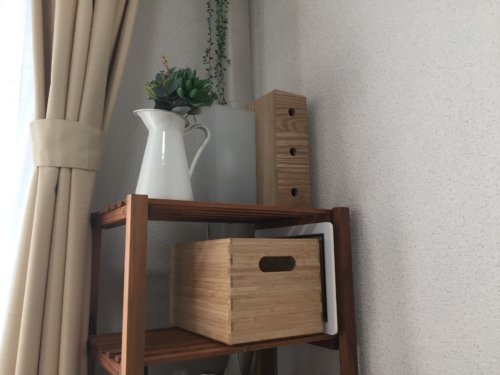無印　重なる竹材　長方形ボックス　ハーフ　中　メイクボックス　アレンジ　収納　ダイソー　ウェーブケース　仕切付き